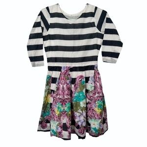 Azeeza Silk Stripped Floral Fit And Flare Dress